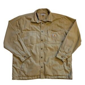Carhartt Shirt Jacket Mens Size XL Beige Canvas Fleece Lined Shacket Long Sleeve